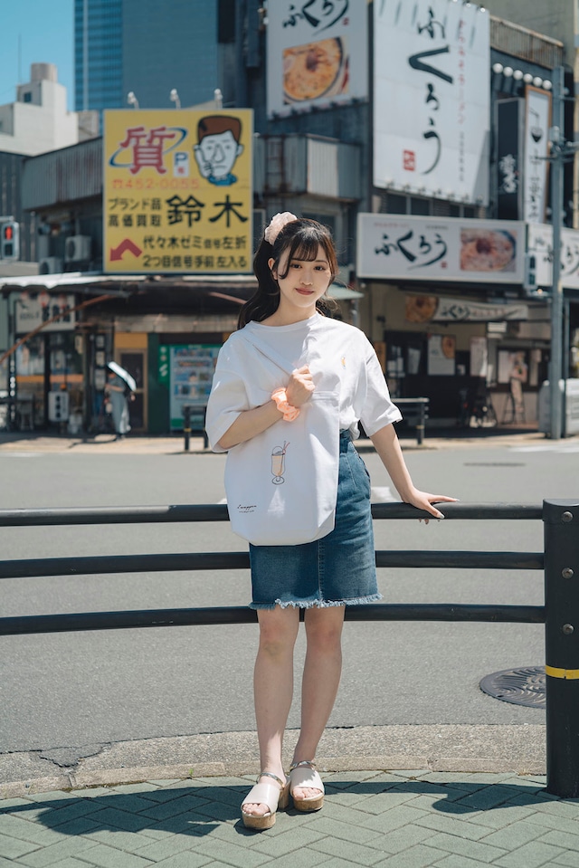 喫茶River|White “embroidery” Tote Bag/オレンジ